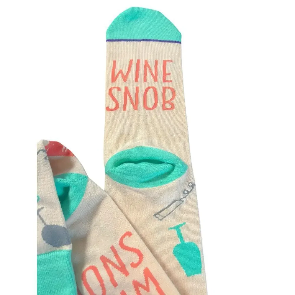HALLMARK TOE OF A KIND WOMENS CREW SOCKS WINE SNOB GRAPHICS NWT